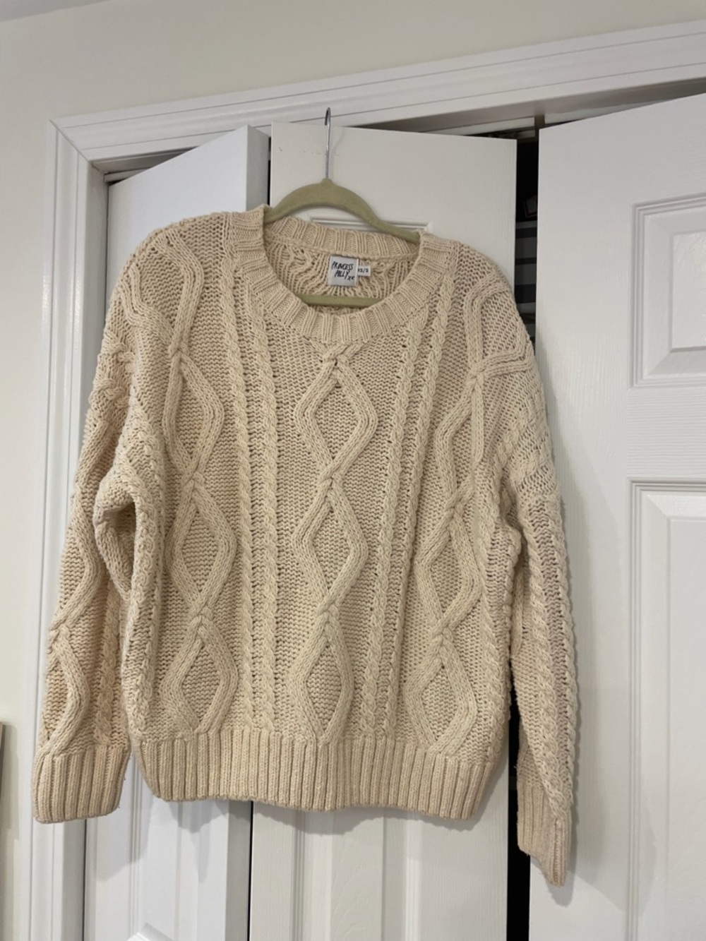 Princess Polly Cream Cable-Knit Crewneck Sweater
